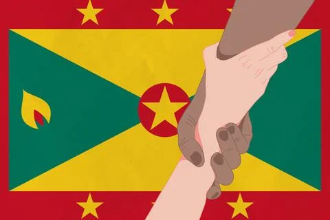 Helping hand against the Grenada flag. The concept of support. Two hands ta.. Stock Illustration
