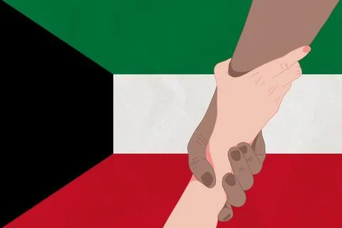 Helping hand against the Kuwait flag. The concept of support. Two hands tak.. Stock Illustration