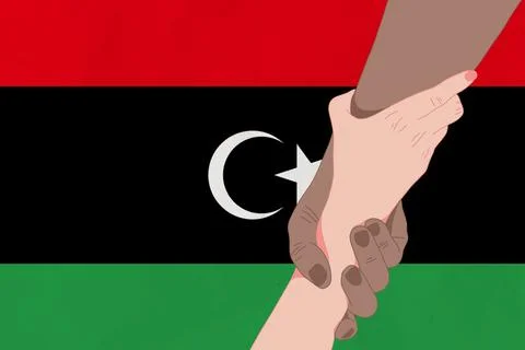Helping hand against the Libya flag. The concept of support. Two hands taki.. Stock Illustration