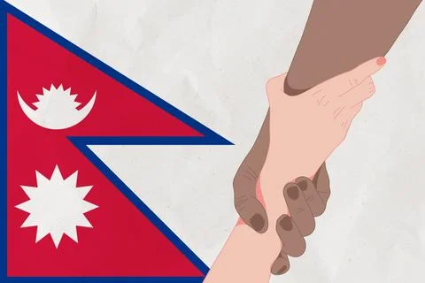 Helping hand against the Nepal flag. The concept of support. Two hands taki.. Stock Illustration