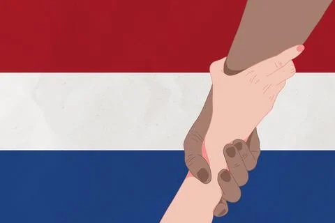 Helping hand against the Netherlands flag. The concept of support. Two hand.. Stock Illustration