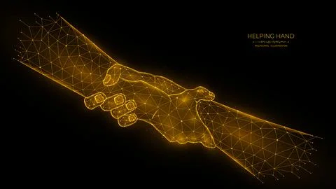 Helping hand low poly art. Polygonal vector illustration of human hands holdi Stock Illustration