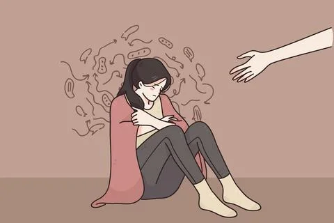 Helping hand, support, depression concept 库存插图