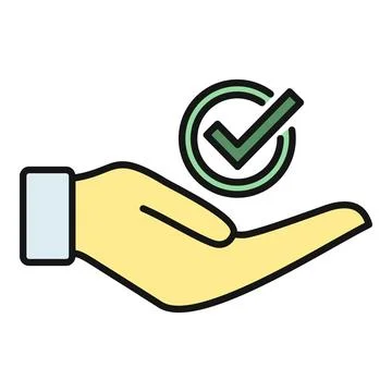 Helping hand supporting approved check mark icon Illustrazione stock