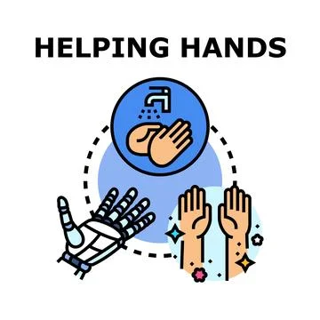 Helping hands concept with human and bionic assistance Stock Illustration