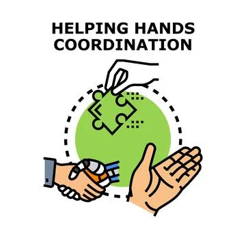 Helping hands coordination solving business technology challenges Stock Illustration