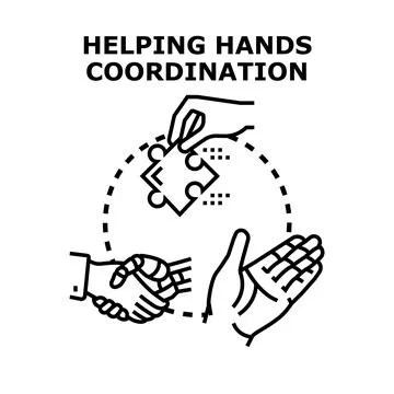 Helping hands coordination solving business technology challenges Illustrazione stock