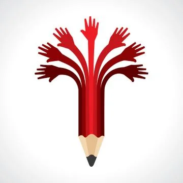 Helping hands make pencil - vector illustration Stock Illustration