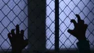 Helpless Child, Silhouette Of Girl, Seeking Exit. Prisoner Pov.  Helpless Stock Footage
