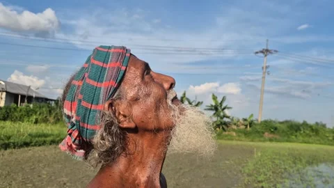 Helpless Senior Farmer Looking Up At Sky For Rain In Gazipur Bangladesh Stock Footage 338269576