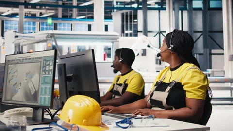 Helpline assistant troubleshoots errors in solar production systems Stock Footage 309156686