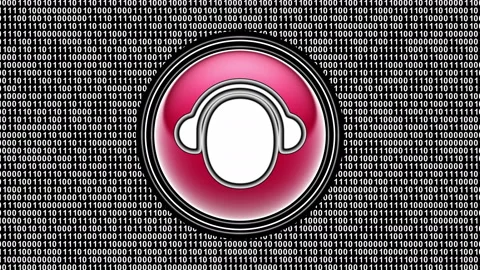 Helpline icon. Binary code ( array of bits ) in the screen. Looping footage. 動画素材 123881531