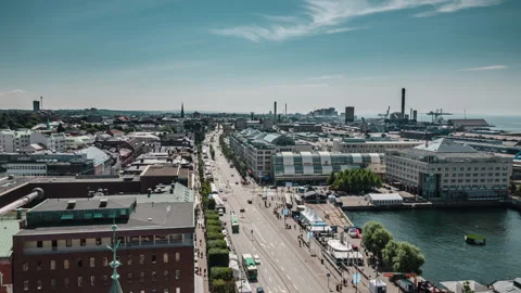 Helsingborg City and Harbor, Elevated Daytime View Stock Footage 341888140