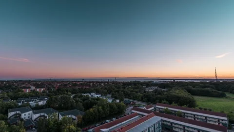 Helsingborg Cityscape From Sunset to Night, Timelapse Stock Footage 342584004