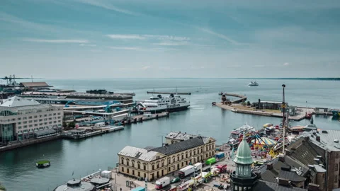 Helsingborg Harbor and Ferry Terminal, High-Angle View Stock Footage 341938572