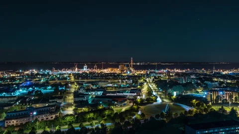 Helsingborg Night Traffic Light Trails, High-Angle Timelapse Stock Footage 342609409
