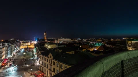 Helsingborg Skyline and Harbor Lights, High-Angle Timelapse Stock Footage 341535901