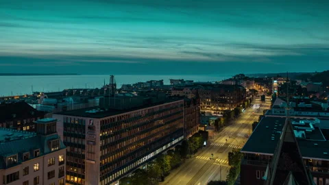 Helsingborg Twilight Skyline and Traffic Timelapse Stock Footage 342463752
