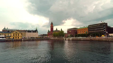 Helsingborg waterfront time lapse Stock Footage 76737367