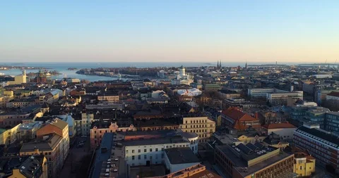 Helsinki, C4k aerial, reverse, drone shot, over the Helsinki cityscape, overl Stock Footage 112228320