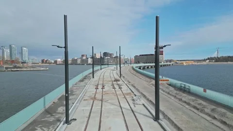Helsinki, construction of a new bridge, drone video Stock Footage 306080356