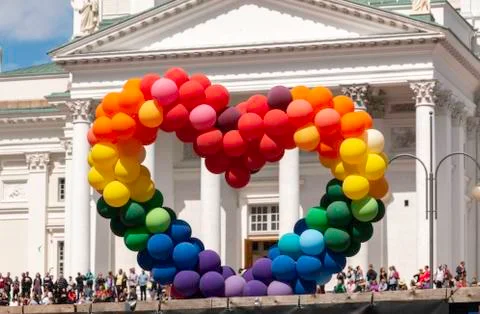 HELSINKI, FINLAND, JUNE 30, 2018: GAY PRIDE PARADE - people celebrating Stock Photos