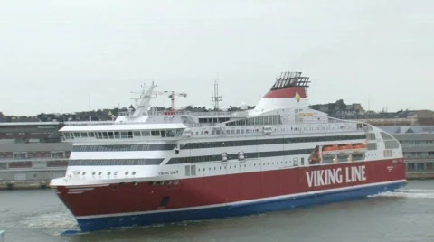 Helsinki harbor viking line cruiseship Stock Footage