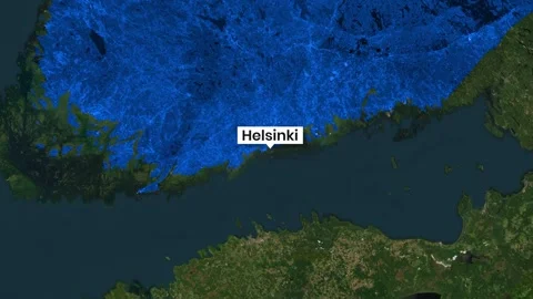 Helsinki highlighted on a satellite map showing northern Europe motion footage Vidéo 342012081