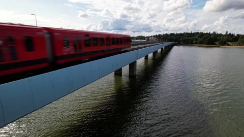 Helsinki Metro Pass by, by Drone 스톡 동영상 167077248