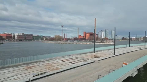 Helsinki, new bridge construction, drone video, bridge flyby Stock Footage 306080540