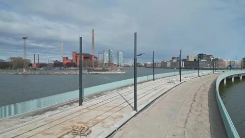Helsinki, new bridge construction, drone video, bridge flyby Helsinki Stock Footage 306080737