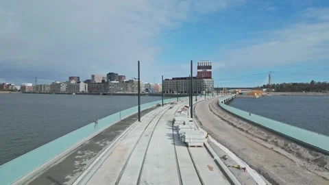 Helsinki, new bridge construction, drone video, bridge flyby Stock Footage 306080751
