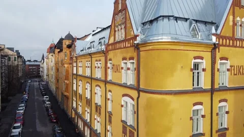 Helsinki Old Town Street Aerial City View in Winter. Finland Street View. Stock Footage