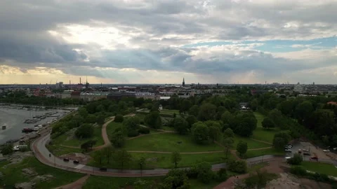 Helsinki Overview With Sun Rays by Drone Stock Footage 167073398