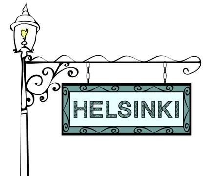 Helsinki retro pointer lamppost. Helsinki Capital of Finland tou Stock Illustration