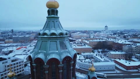 Helsinki skyline winter view behind Uspenski Cathedral Stock-Footage 171260269