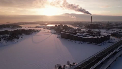 Helsinki winter sunset, by drone 스톡 동영상 235371054