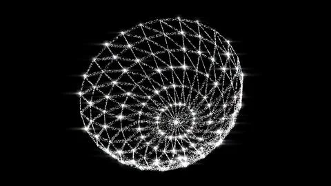 Hemispherical lattice of crayon particles with iridescent edges on black back Stock Illustration