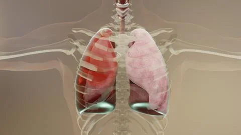 Hemothorax, Normal lung versus collapsed, pleural effusion, empyema, Stock Illustration