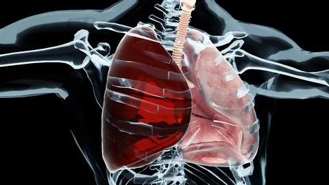 Hemothorax, Normal lung versus collapsed, symptoms of Hemothorax, pleural Stock Illustration