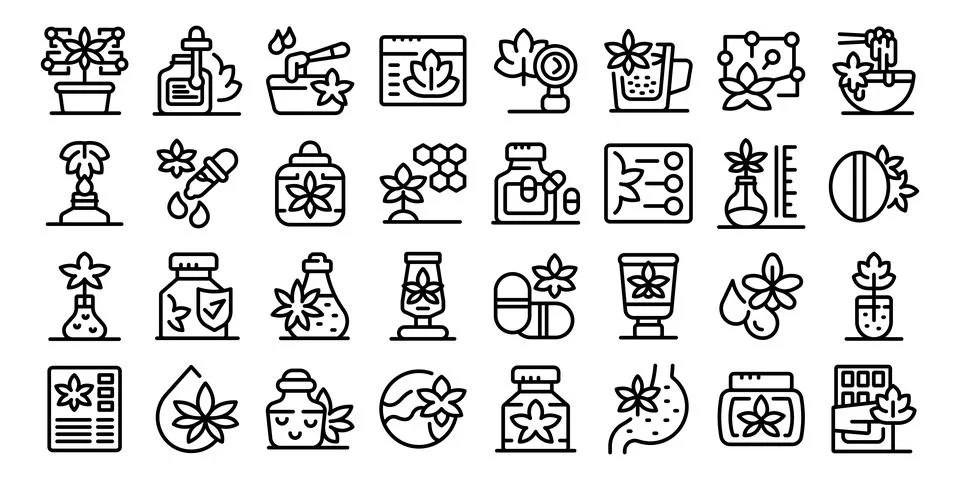 Hemp cannabinoid extract vector icon. A collection of various symbols and icons Stock Illustration