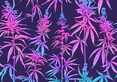 Hemp, Cannabis seamless pattern, background. Stock Illustration