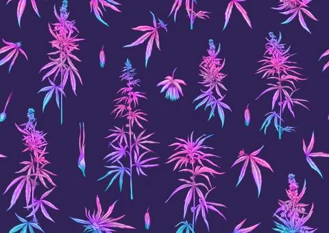 Hemp, Cannabis seamless pattern, background. Stock Illustration