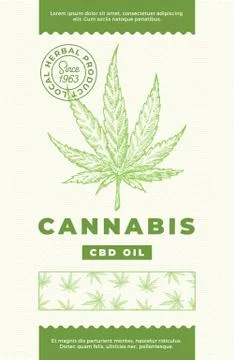 Hemp CBD Oil Abstract Vector Design Label. Modern Typography and Hand Drawn Stock Illustration