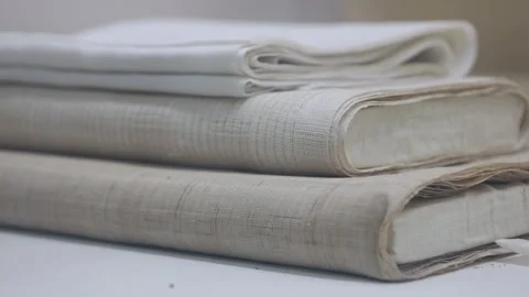 Hemp fabrics, hemp fabrics on the table Stock-Footage 310075852
