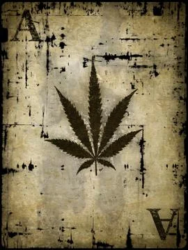 Hemp leaf on card ace - grunge illustration Stock Illustration