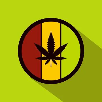 Hemp leaf on round rasta flag icon, flat style Stock Illustration
