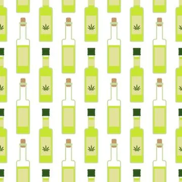 Hemp oil seamless pattern on white background Stock Illustration