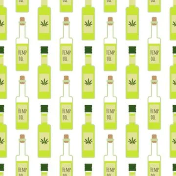 Hemp oil seamless pattern on white background Stock Illustration