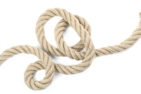 Hemp rope with loop isolated on white, top view Stock Photos